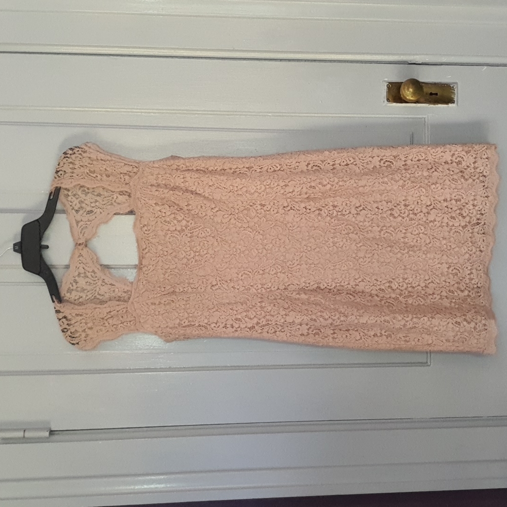 Adrianna Papell Lace Mini Dress in Blush Pink